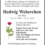 Traueranzeige Hedwig Weberchen, geb. Berg