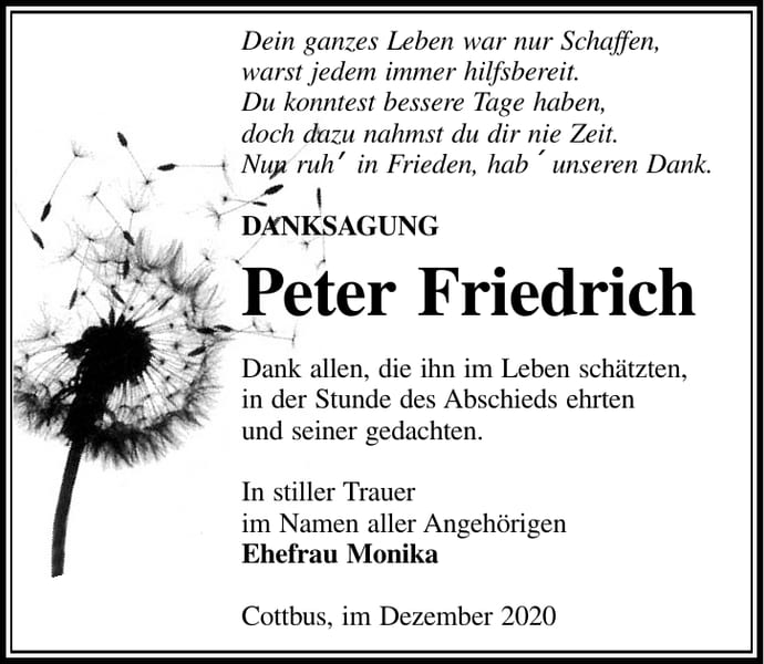 Danksagung Peter Friedrich