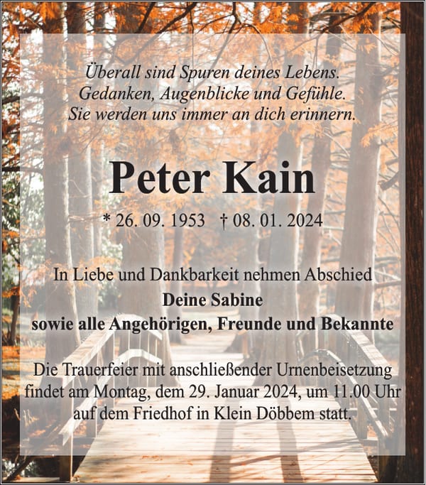 Traueranzeige Peter Kain