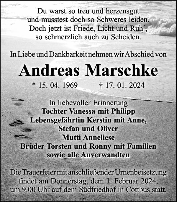 Traueranzeige Andreas Marschke