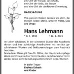 Danksagung Hans Lehmann