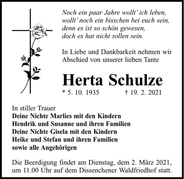 Traueranzeige Herta Schulze