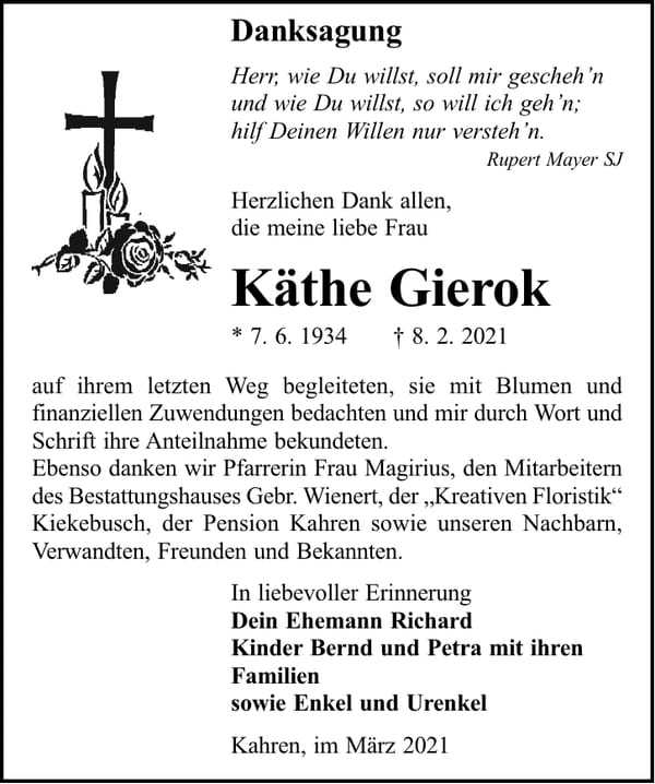 Danksagung Käthe Gierok