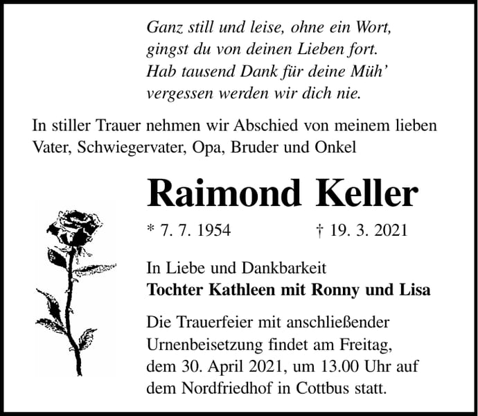 Traueranzeige Raimond Keller