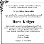 Danksagung Horst Krüger
