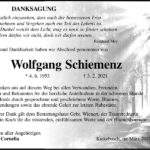 Traueranzeige Wolfgang Schiemenz