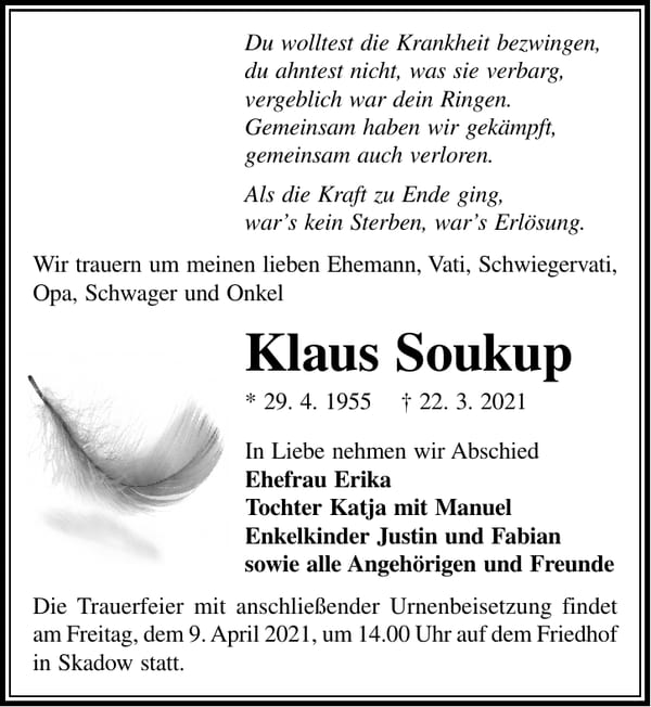 Traueranzeige Klaus Soukup
