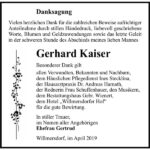 Danksagung Gerhard Kaiser