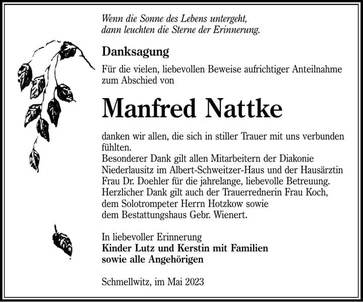 Danksagung Manfred Nattke