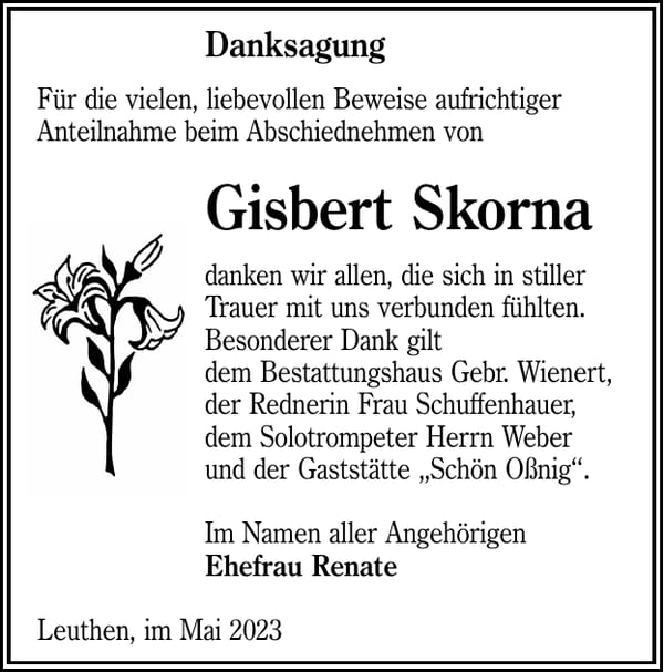Danksagung Gisbert Skorna