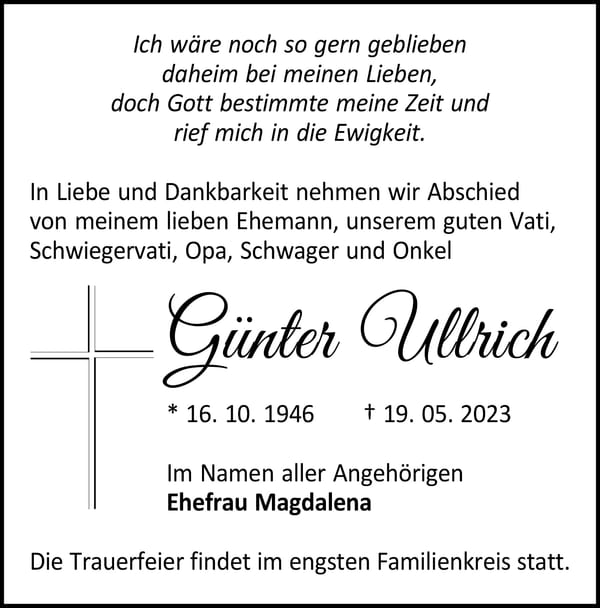 Traueranzeige Günter Ullrich
