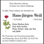 Traueranzeige Hans-Jürgen Weiß