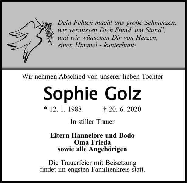 Traueranzeige Sophie Golz