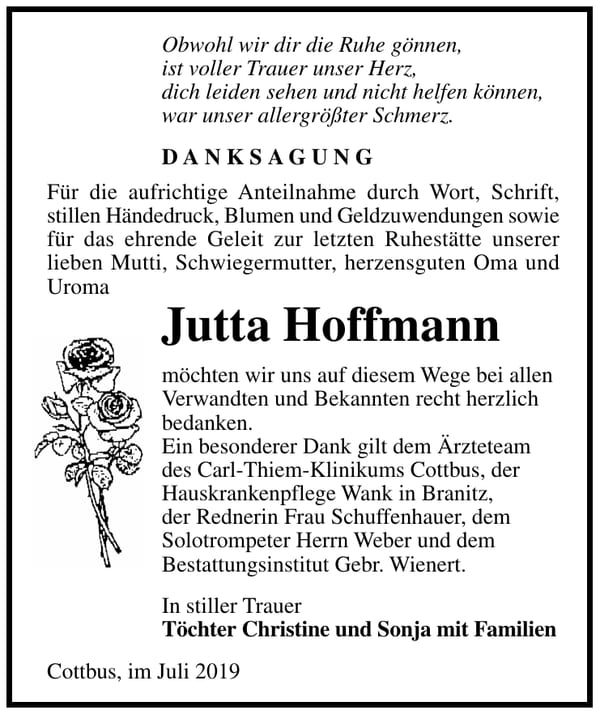 Traueranzeige Jutta Hoffmann