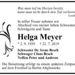 Traueranzeige Helga Meyer