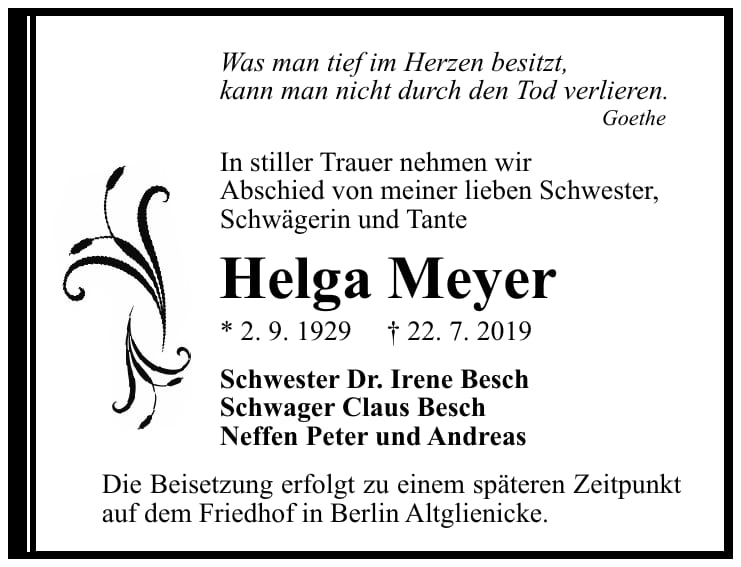 Traueranzeige Helga Meyer