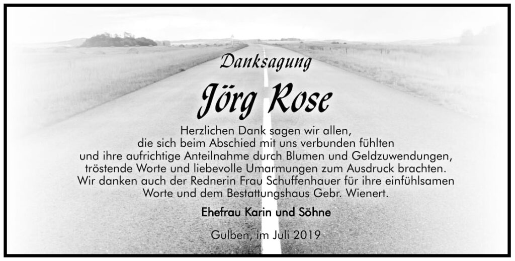 Traueranzeige Jörg Rose