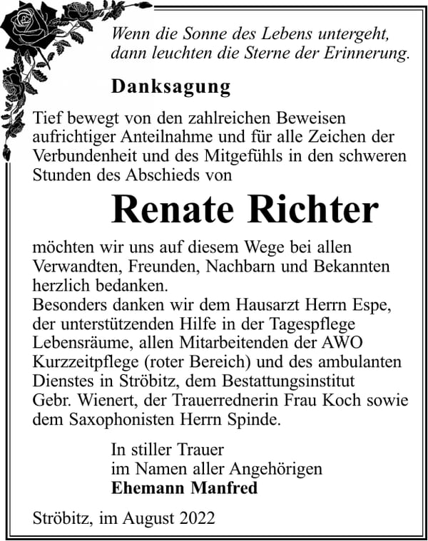 Danksagung Renate Richter