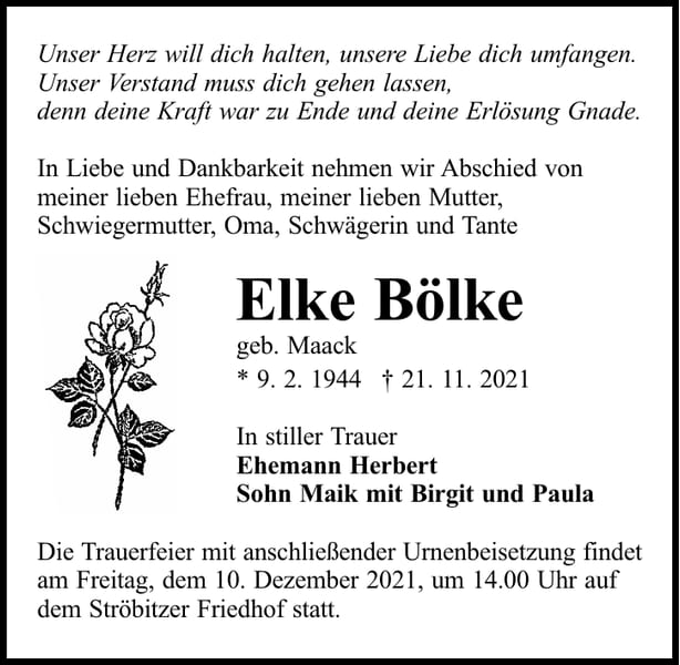 Traueranzeige Elke Bölke, geb. Maack