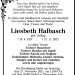 Traueranzeige Liesbeth Halbasch, geb. Golling