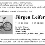 Traueranzeige Jürgen Leifer