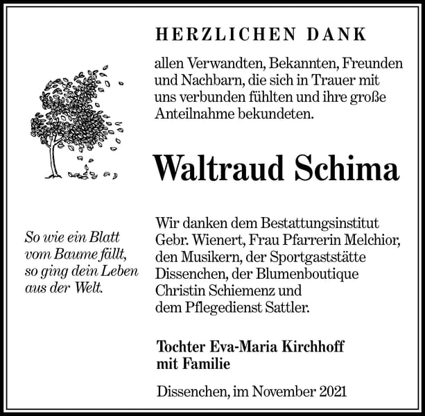 Danksagung Waltraud Schima