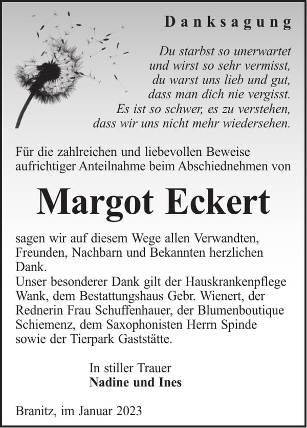 Danksagung Margot Eckert