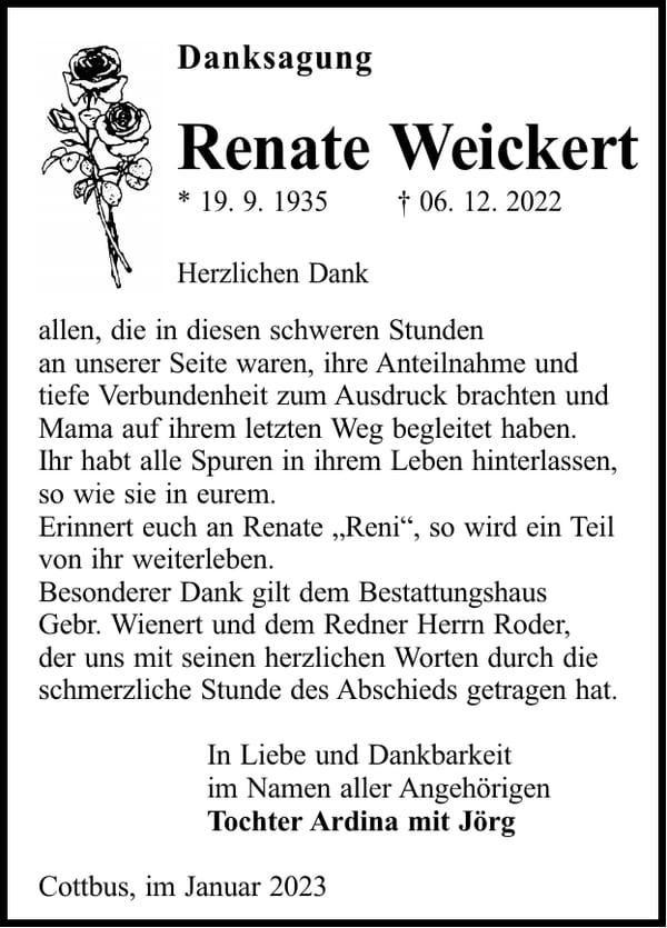 Danksagung Renate Weickert