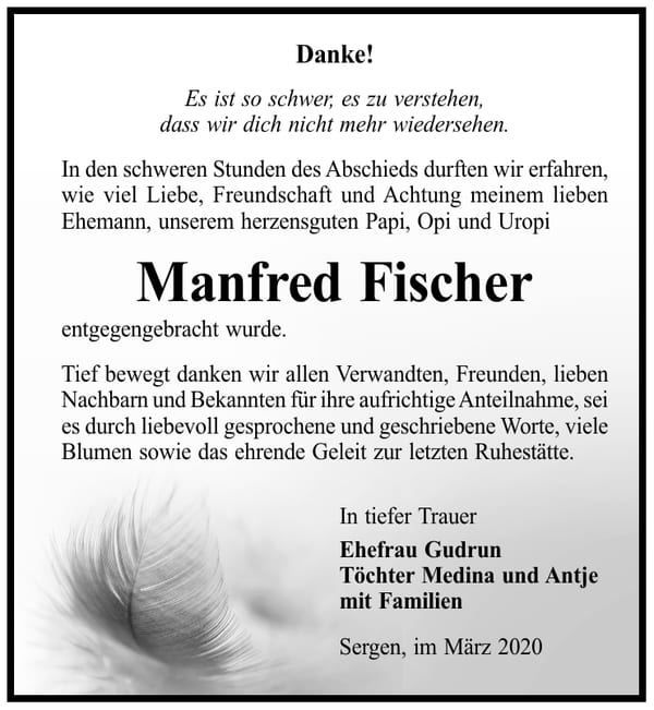 Danksagung Manfred Fischer