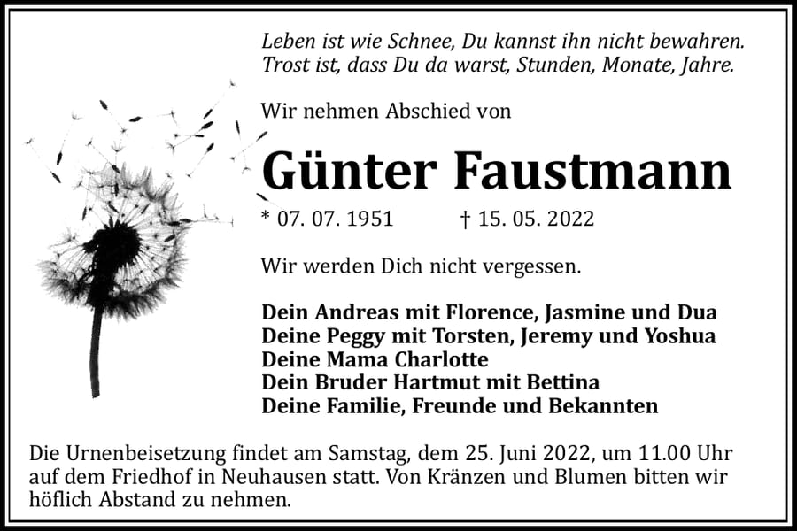 Traueranzeige Günter Faustmann