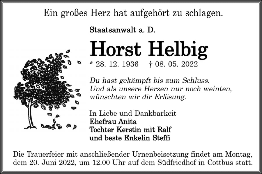 Traueranzeige Horst Helbig