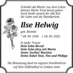 Traueranzeige Ilse Helwig, geb. Blümke