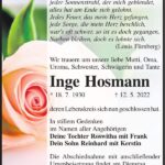 Traueranzeige Inge Hosmann