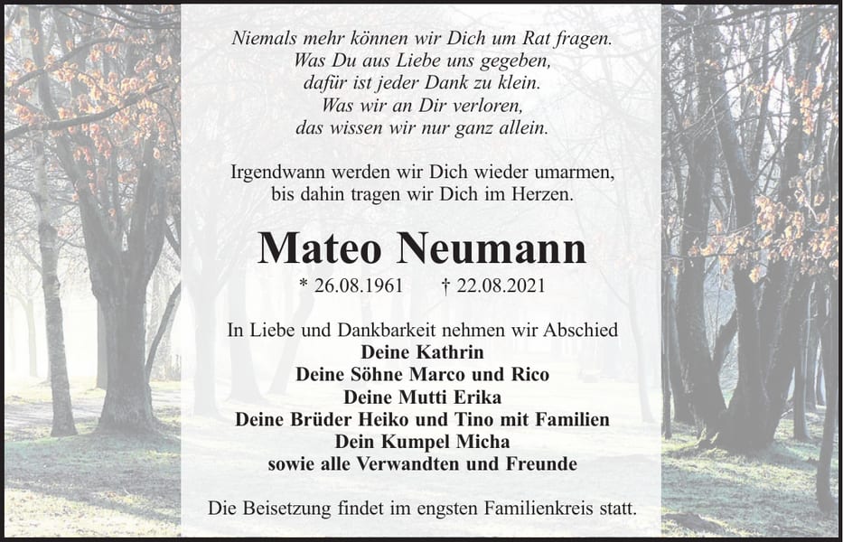 Traueranzeige Mateo Neumann