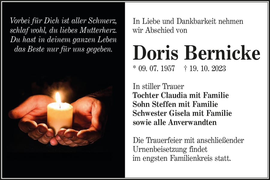 Traueranzeige Doris Bernicke