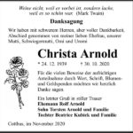 Traueranzeige Christa Arnold