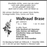 Traueranzeige Waltraud Brase, geb. Lehmann