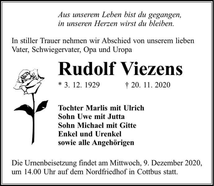 Traueranzeige Rudolf Viezens