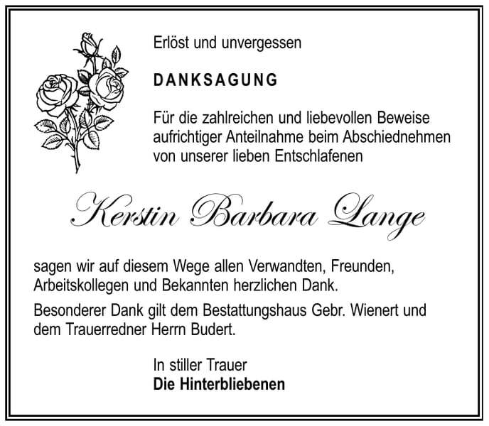 Danksagung Kerstin Barbara Lange