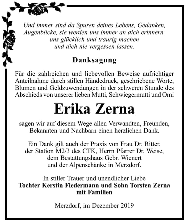 Danksagung Erika Zerna