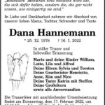Traueranzeige Dana Hannemann