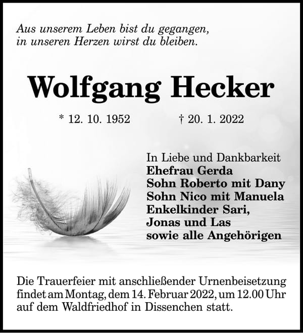 Traueranzeige Wolfgang Hecker
