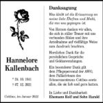 Danksagung Hannelore Kallenbach