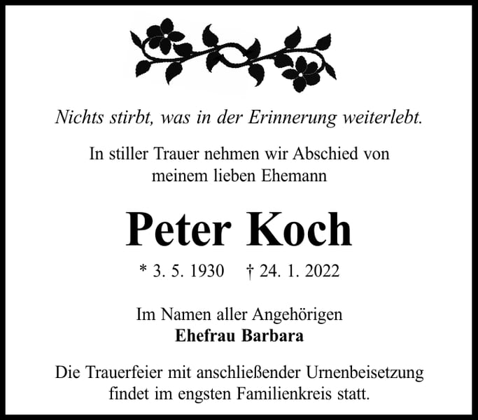 Traueranzeige Peter Koch