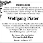 Danksagung Wolfgang Piater