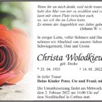 Traueranzeige Christa Wolodkiewicz, geb. Decke
