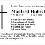 Traueranzeige Manfred Hübsch