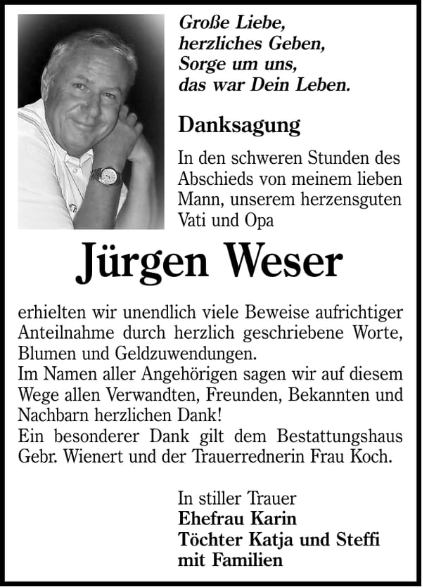 Danksagung Jürgen Weser