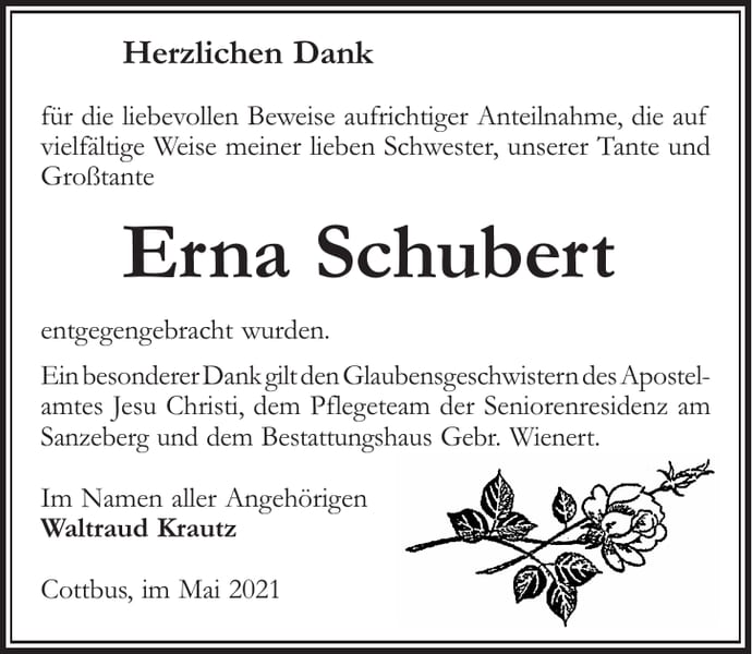 Danksagung Erna Schubert