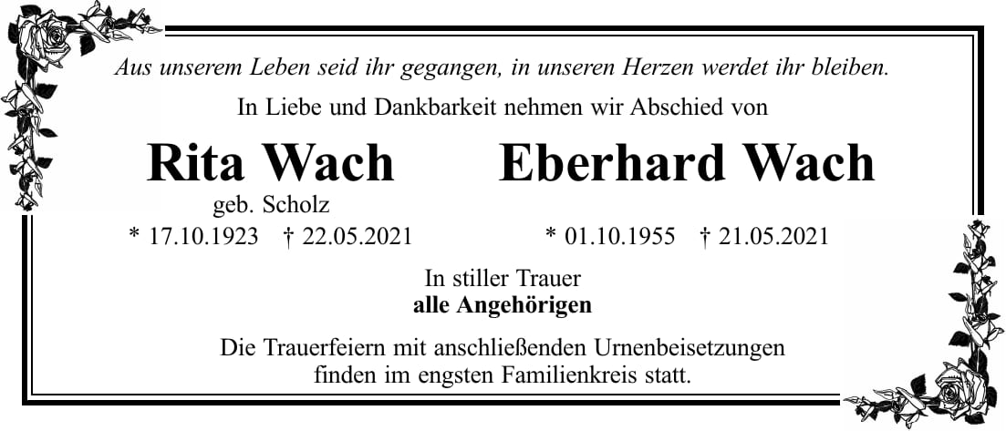 Traueranzeige Rita Wach, geb. Scholz